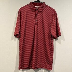 Greg Norman ML75 PlayDry Red Striped Short Sleeve Collared Shirt -Size Medium